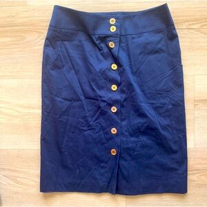 Talbots - petites navy blue size 6 stretch knee high button down skirt for women